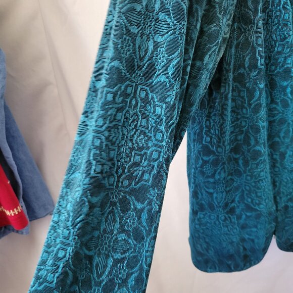 Vtg Ronni Nicole II Sport 1X Plus Blouse Tapestry shoulder pads turquoise EUC - Picture 4 of 11